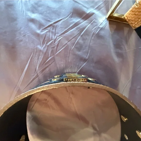 RARE Tory Burch Brown Snakeskin Waist belt black leather gold 2” size M $425 - Picture 7 of 15
